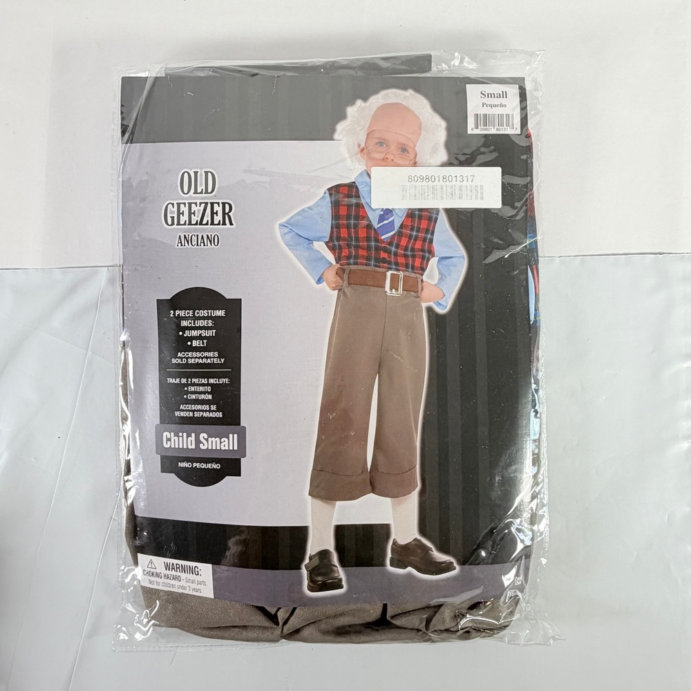 Amscan Kids Old Geezer Old Man Halloween Costume Jumpsuit Child Small 4-6 NEW